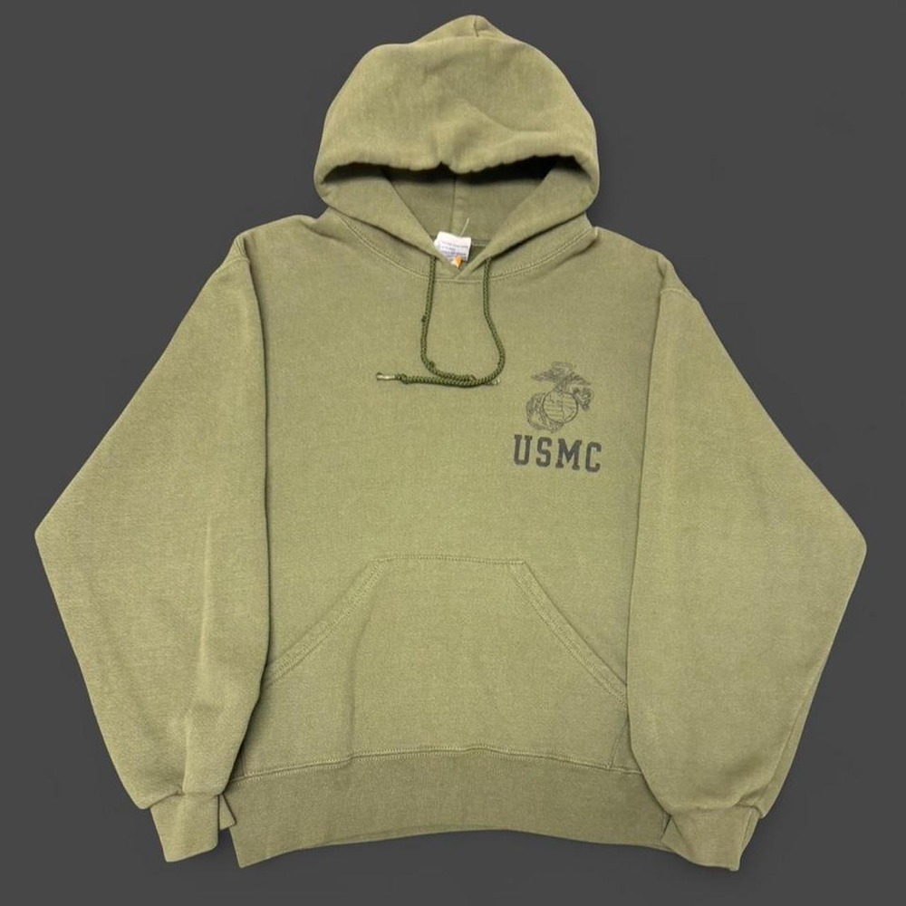 Vintage Soffe USMC Hoodie Sweatshirt Mens Small Green Pullover Y2K Marine Corps
